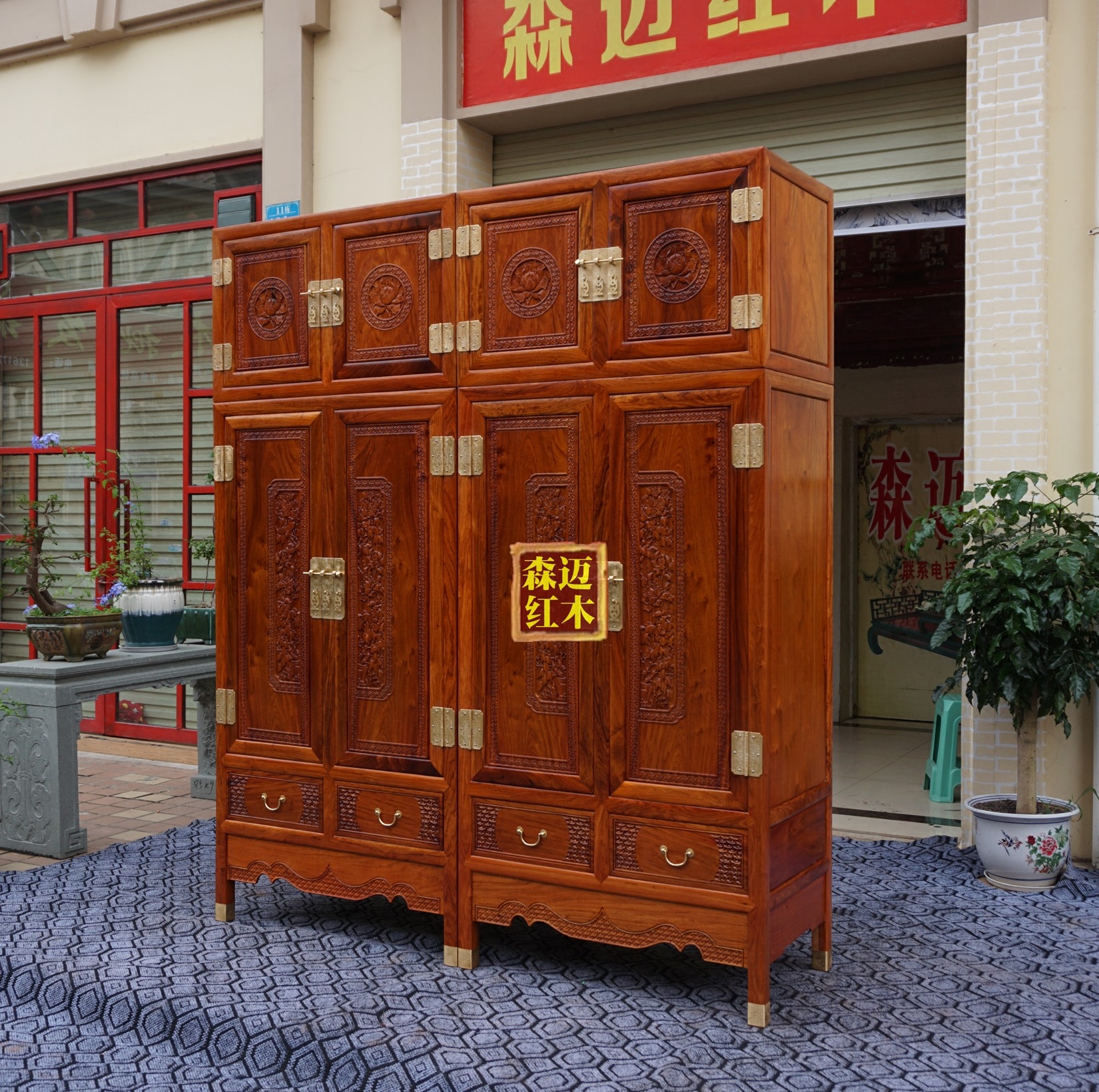 红木箱柜衣柜缅甸花梨大果紫檀加厚独板红木衣柜