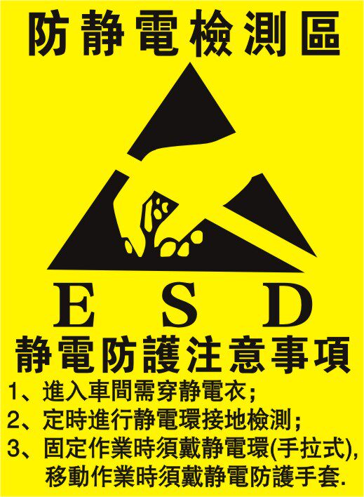 防静电检测区安全警示标识注意标志牌提示提醒标贴标志牌