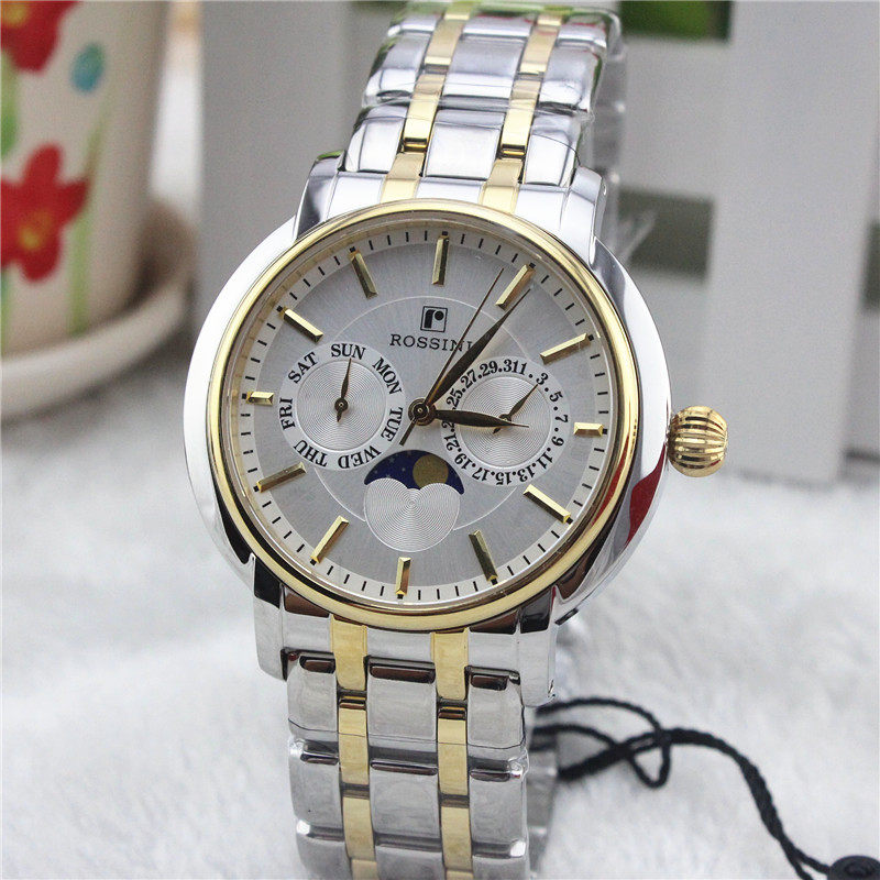 罗西尼正品女表女士腕表情侣石英表精钢防水男士5567手表皮带5568