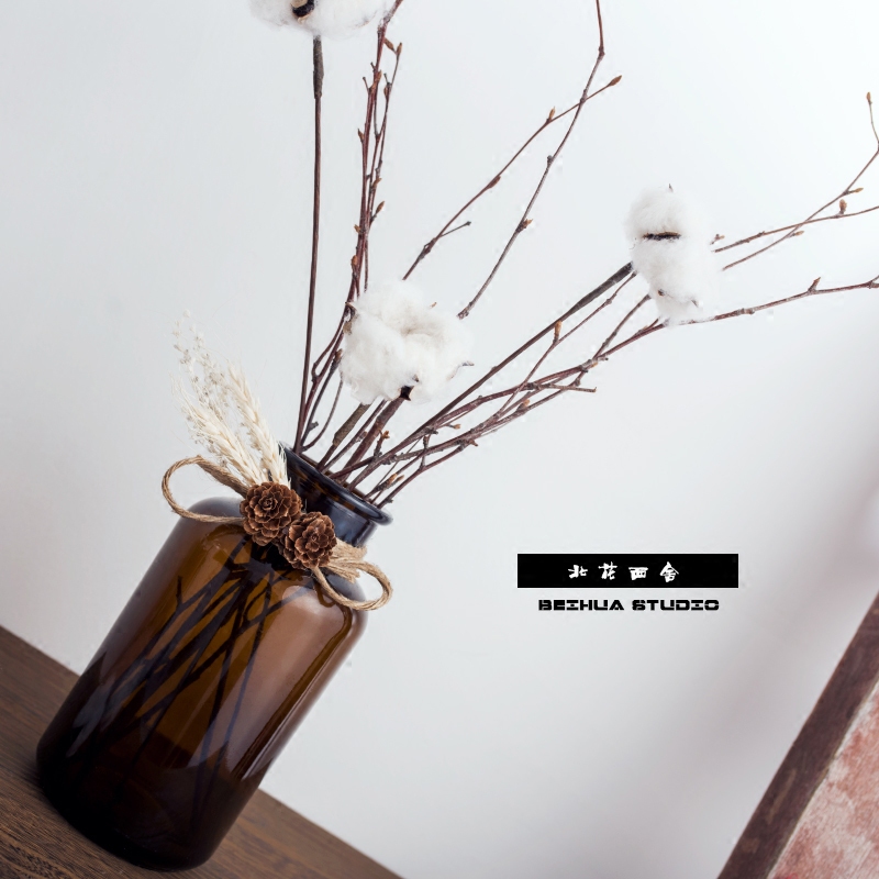 北花插花棉花香薰玻璃粗口杂货花瓶简约西舍花瓶