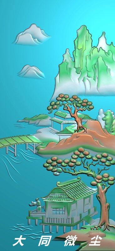 浮雕精雕灰度雕刻jdpbmp玉雕山水设计素材