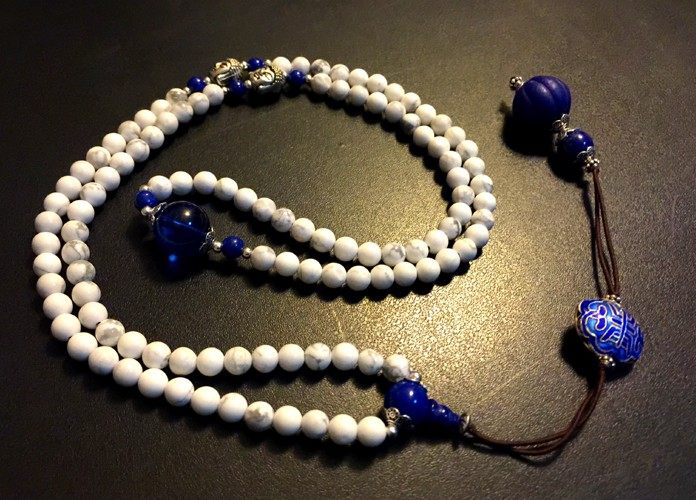 水墨四圈佛珠108颗复古松石纹理白松石天然气质简约手饰