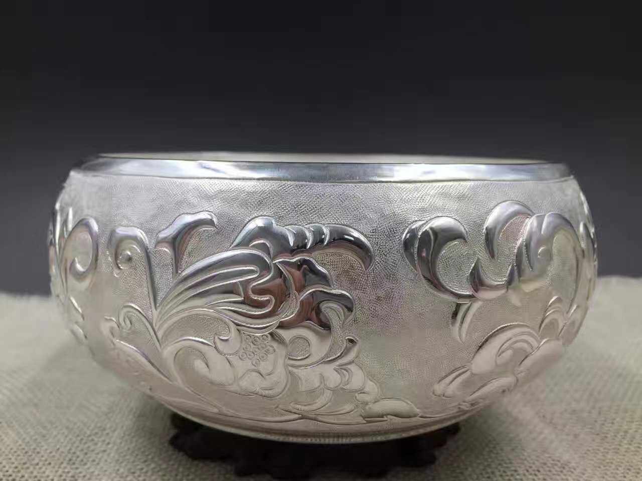 银钵足银纯银茶洗回纹纯手工煮茶锅茶具毛笔笔洗功夫茶具