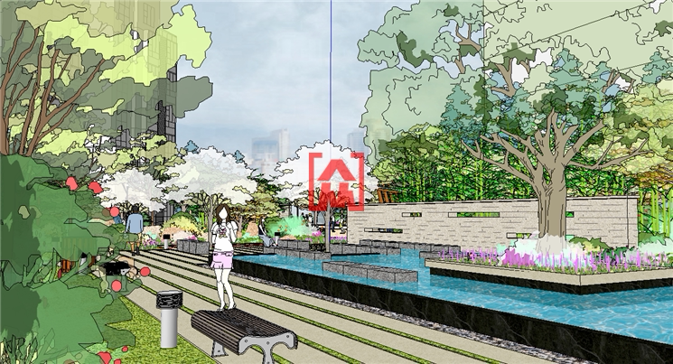 景观草图大师su广场水景廊架sketchup住宅小区设计素材