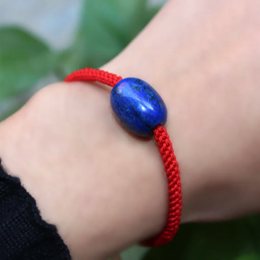 金石红绳手链天然青金转运本命牛年年青桶珠手链