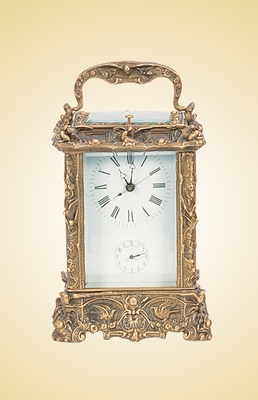 昱轩原厂钟表欧式纯铜机械仿古皮套座钟