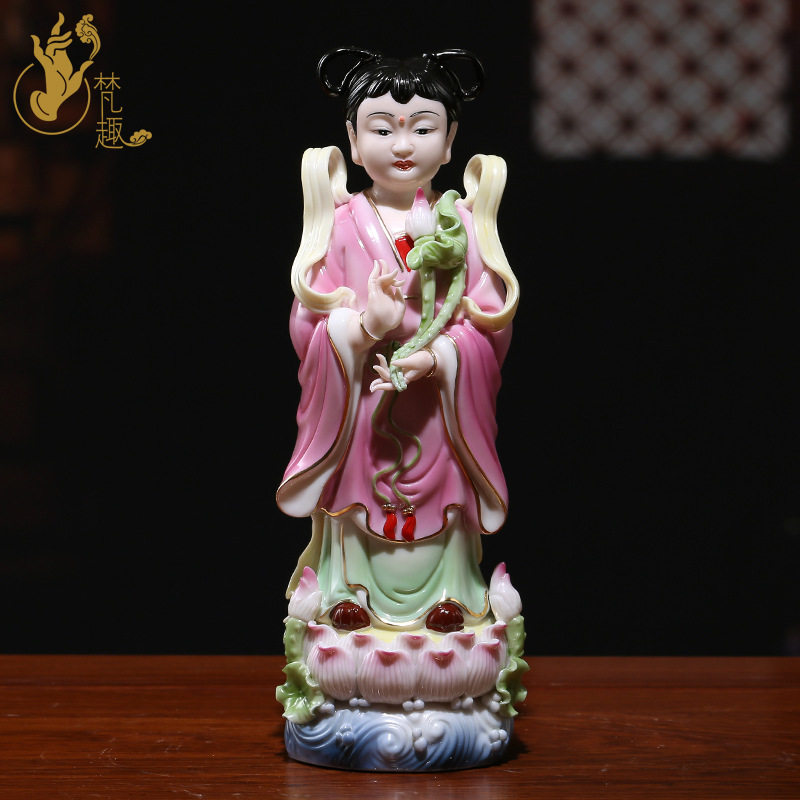 姻缘陶瓷善财童子龙女观音佛像菩萨摆件供奉摆件