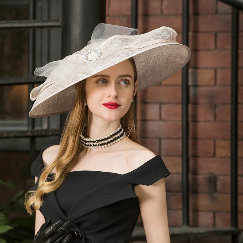 ee设计师新款优雅英式麻纱礼帽欧美赛马亚麻帽子