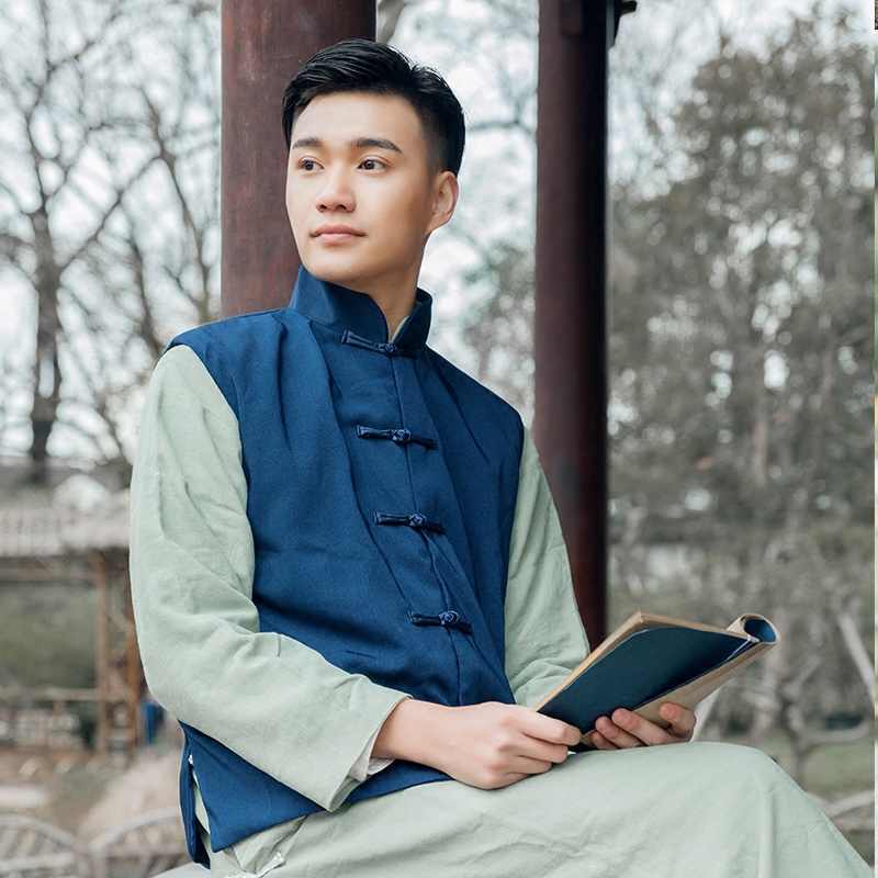 长衫珂卡新款民国男士棉麻古装长袍老爷马褂民族服装