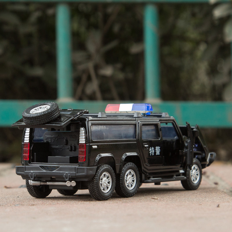 汽车金属吉普车声光回力玩具合金加长六轮警车车模