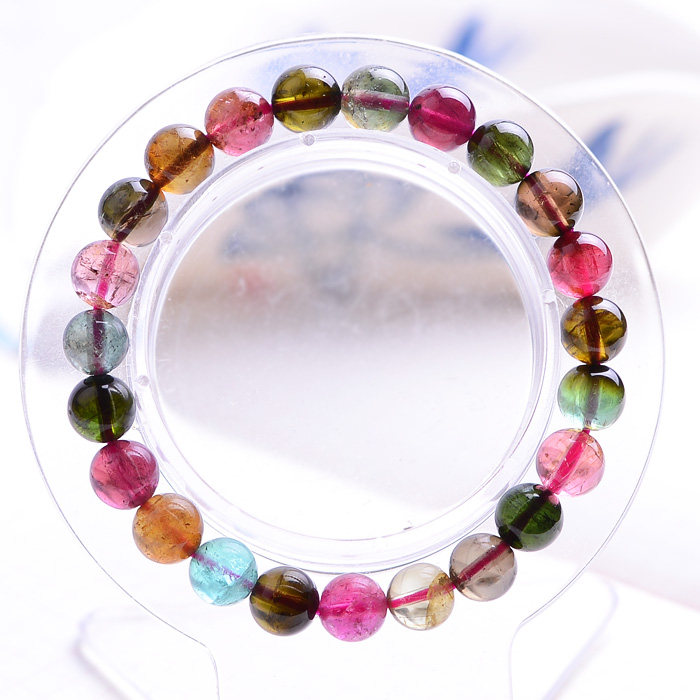 碧玺天然巴西老料手链电气石手串糖果色彩色手链