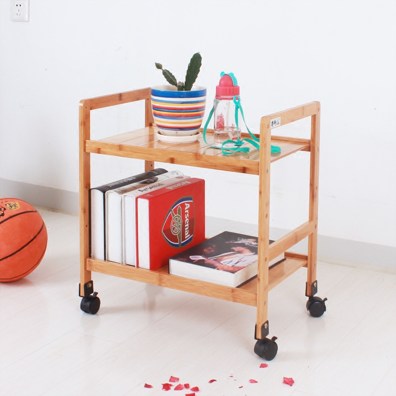 楠竹移动置物架层架收纳滑轮架子刹车万向整理整理架