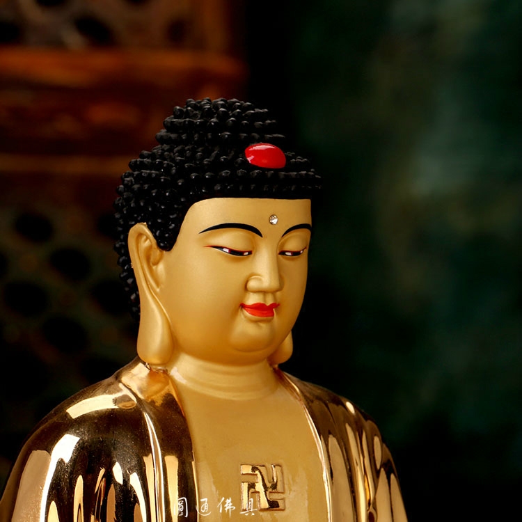 台湾盛凡纯铜鎏金佛像三宝摆件释迦牟尼阿弥陀佛药师摆件