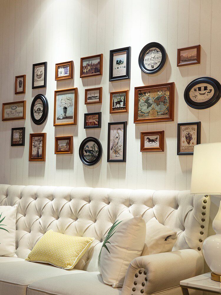 美式复古实木相片背景墙欧式画框挂墙相框组合创意照片墙装饰沙发