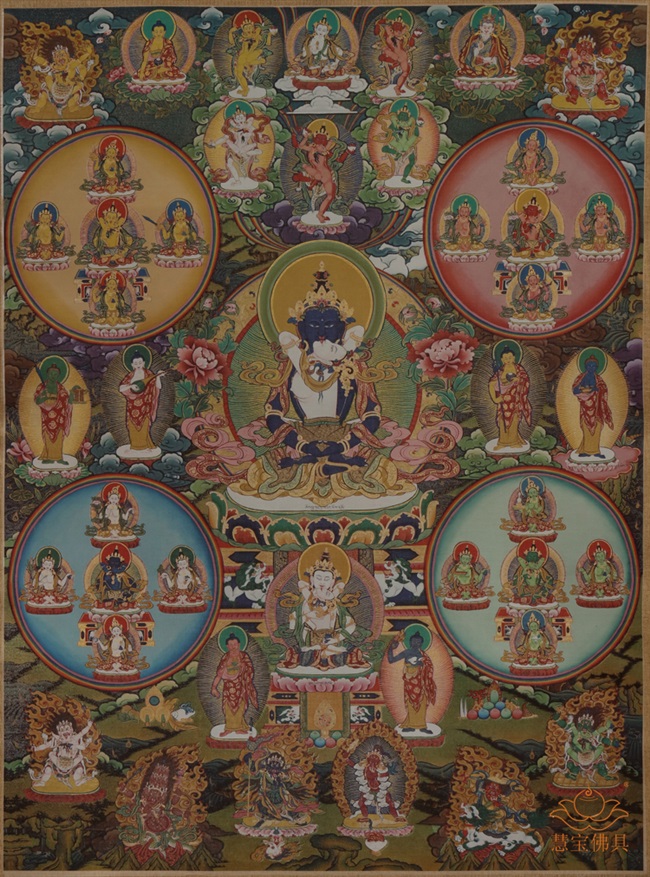 唐卡文武百尊精品西藏挂画普瑞德手工精裱布印藏族唐卡