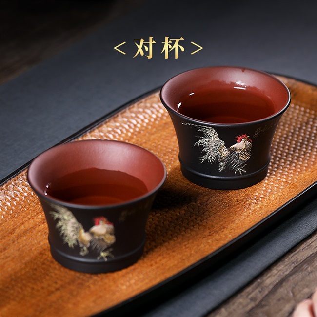 宜兴张小岭紫砂品茗杯纯手工大吉大利小口主人杯底茶杯