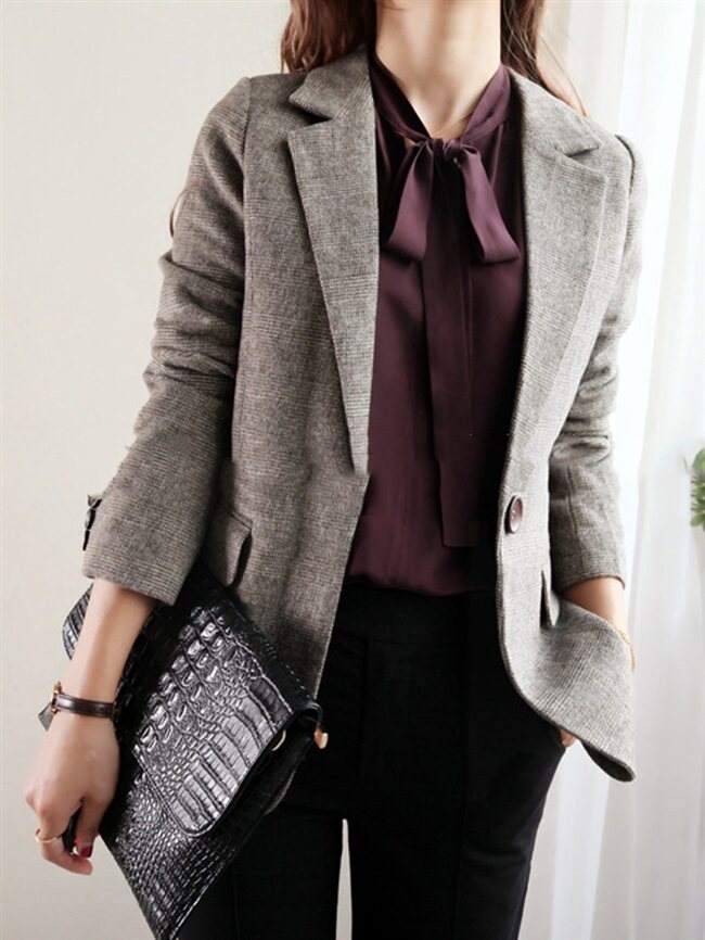 羊毛毛呢英伦风格子西装外套女士2020新款春秋西装