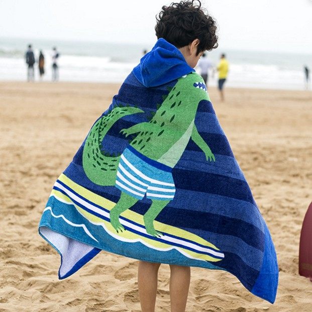 女童温泉海滩儿童大码纯棉连帽游泳浴巾卡通浴巾
