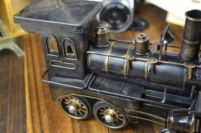 手工蒸汽火车头模型复古仿真白铁皮工艺品酒吧经典摆件