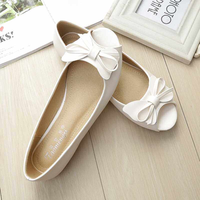 平底鞋2018韩版 鱼嘴鞋 港风 淑女软底大码女鞋41-43外穿 妈妈鞋