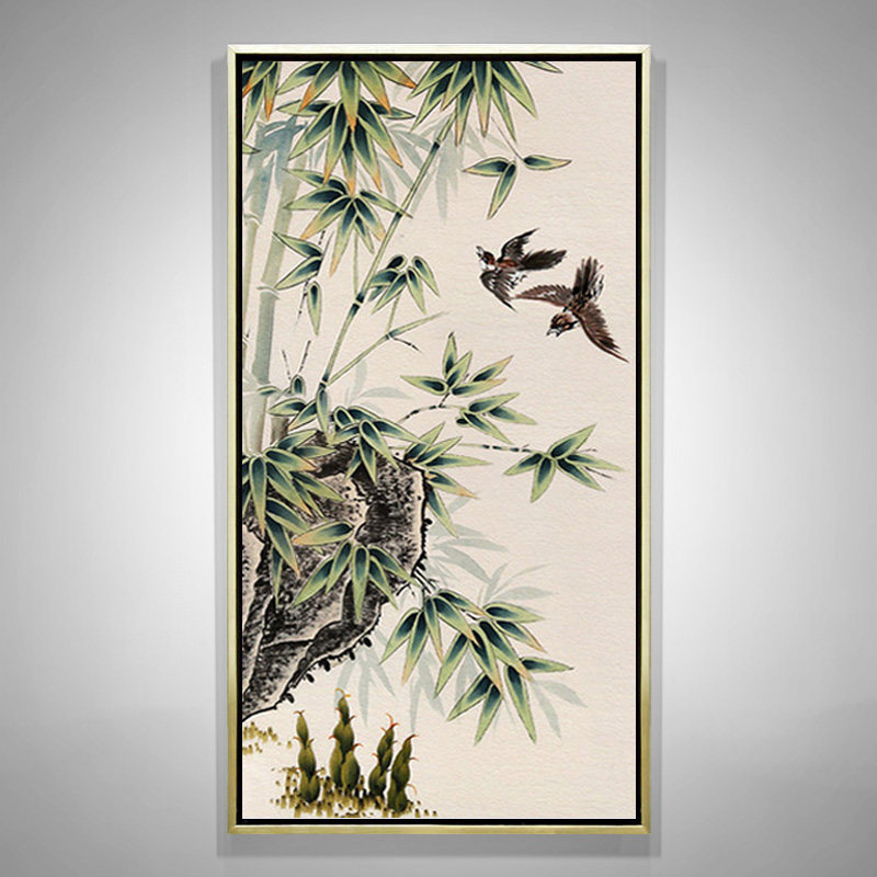 国画竹子玄关手绘油画客厅餐厅办公室装饰画走廊国画