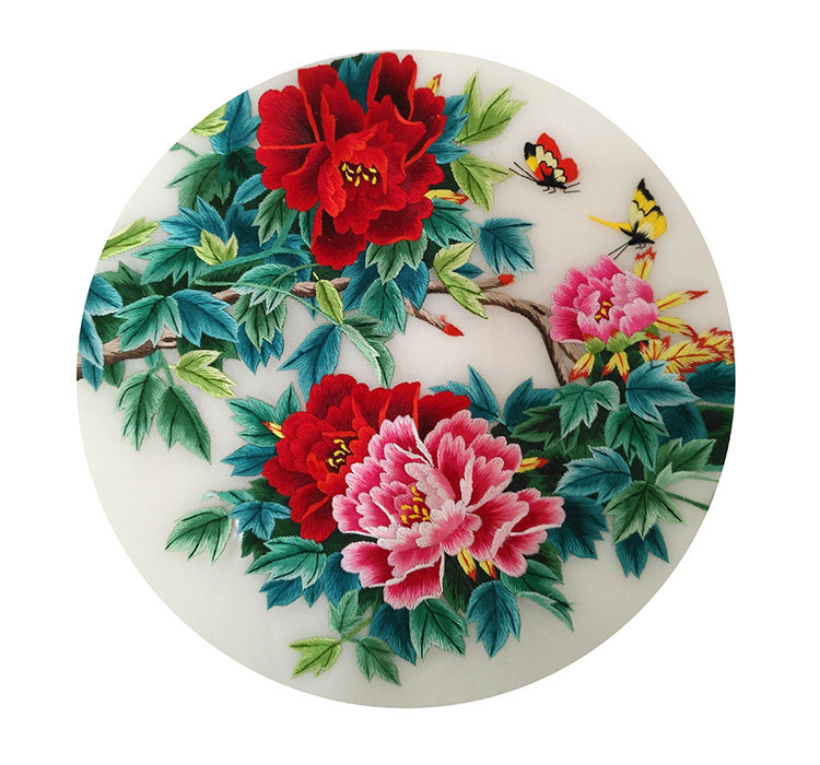 湘绣成品手工刺绣双面绣绣片真丝绣花团扇布料湘绣