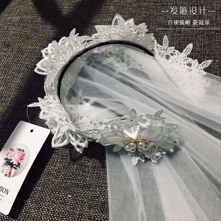 复古头纱民国蕾丝包头新娘盖头头巾纱帽式女头纱