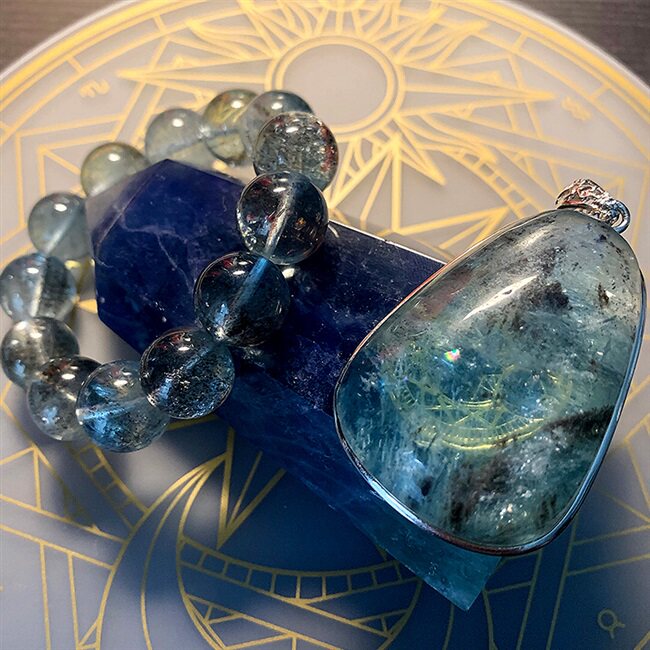 心灵面包巴西星光海蓝宝手串能量水晶手链喉轮提升手链