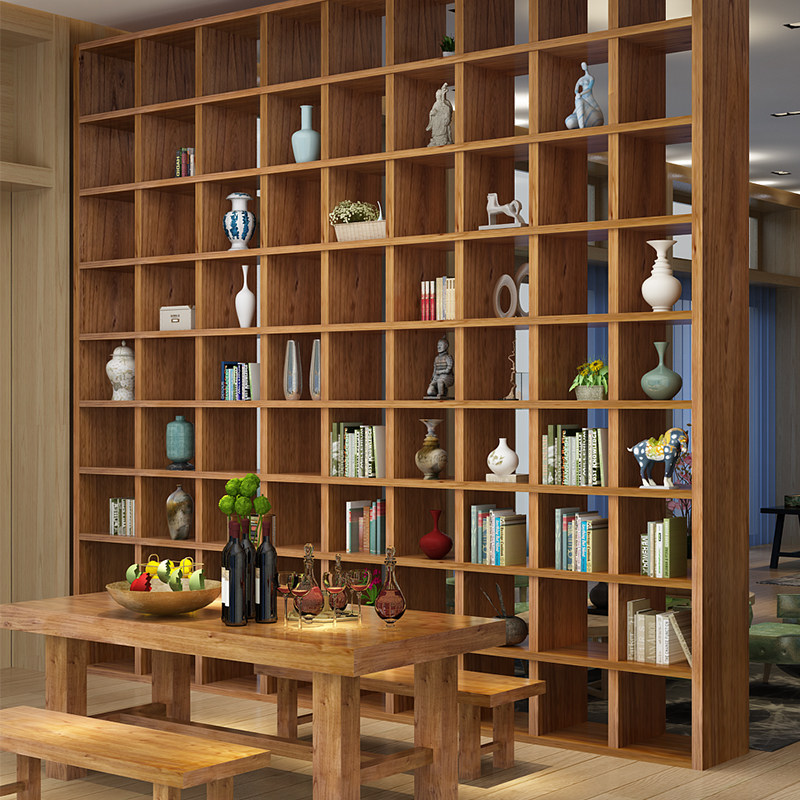 书柜书架简约定做定制榆木满墙落地门板隔断书架