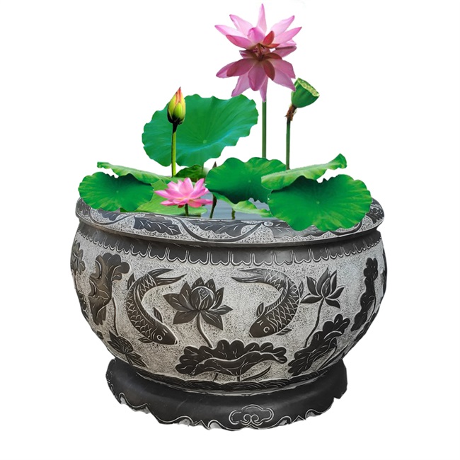 青石头大户外家用装饰庭院石雕石头大缸圆缸荷花石雕