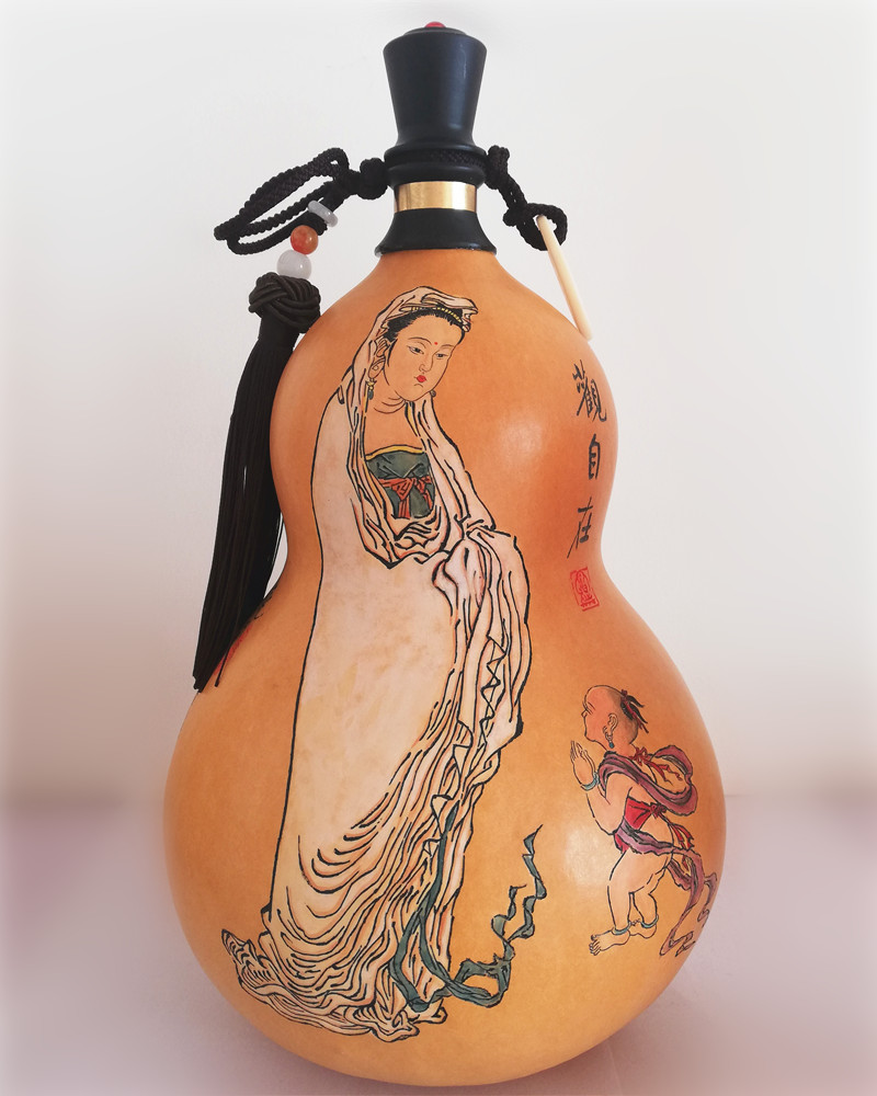 装水天然酒葫芦蜂蜡防渗随身带收藏彩绘烙画墨刻酒壶手工艺品摆件