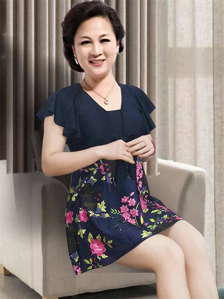 大号特大码女泳衣无袖裙式妈妈游泳衣温泉中老年连体泳衣