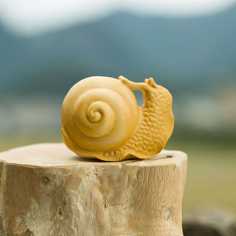 黄杨木雕摆件实木雕刻动物蜗牛文玩收藏手把木雕