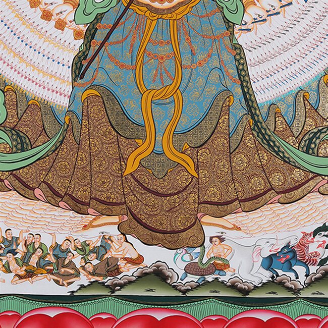 唐卡西藏手绘尼泊尔手工大白伞盖千手观音布本装饰画藏族唐卡