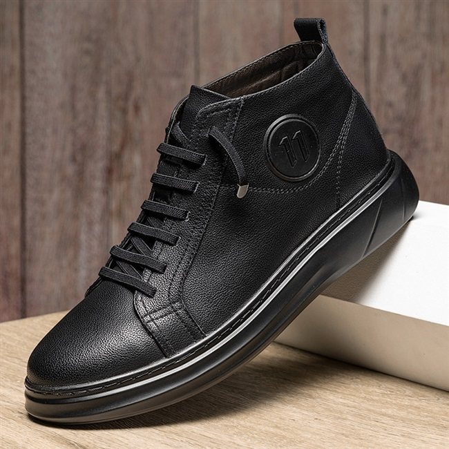 潮牌2020秋冬高帮鞋英伦风男士休闲鞋黑色高腰帅气高帮鞋