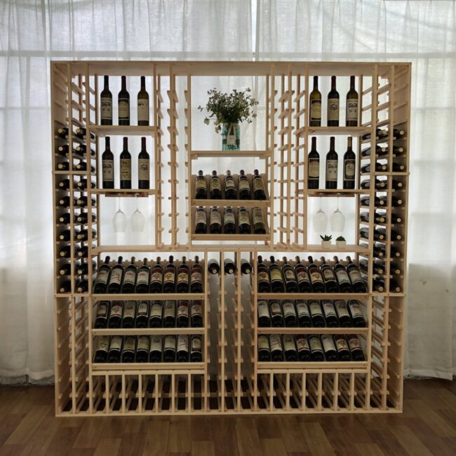 红酒新品油漆实木架带酒杯滑轨储存展示架酒窖红酒架