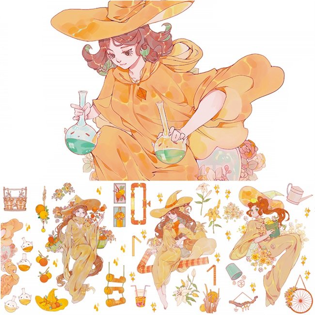 胶带新七天少女手帐手人物贴纸社团女巫桔子汽水和纸胶带