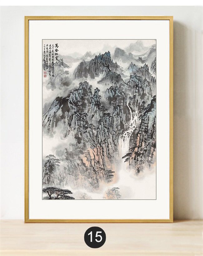 水墨画瀑布客厅国画山水画高山流水招财相框流水生财