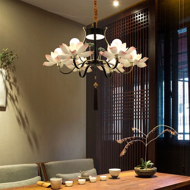 中国餐厅荷花茶室禅意寺庙佛堂国风复古莲花吊灯