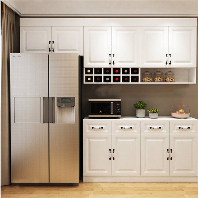 简约厨房吊柜嵌入式冰箱箱柜定制一体餐边柜北欧餐边柜
