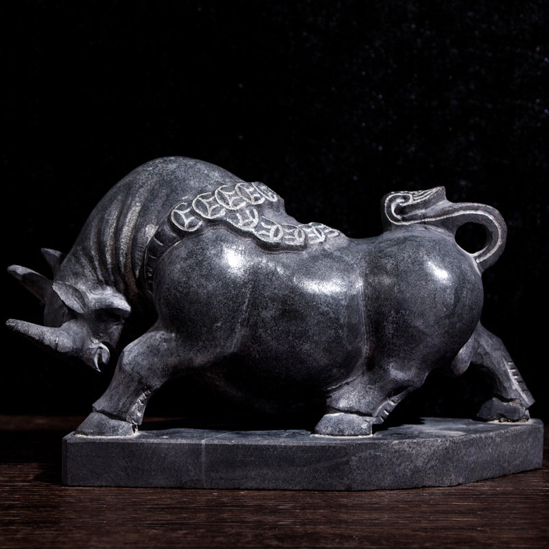 石雕风水15公分石头十二生肖石材摆件石牛青石摆件