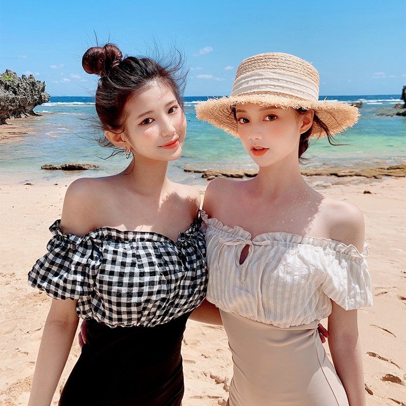 新款韩国chuu闺蜜一字连体泳衣少女性感小胸连体泳衣