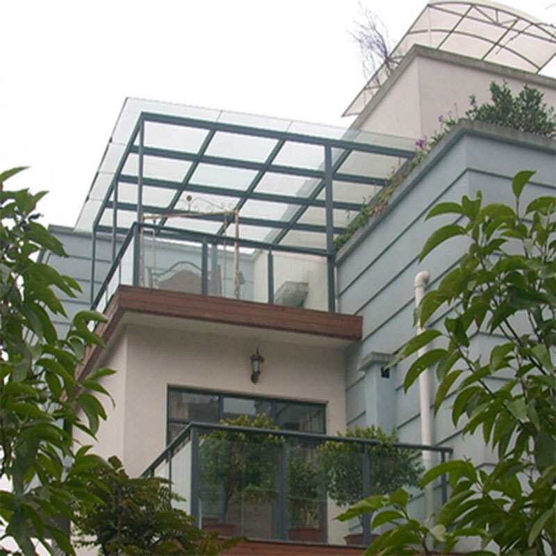 阳光房玻璃阳台成都钢结构夹胶钢化顶彩钢板盖顶钢结构阳光房