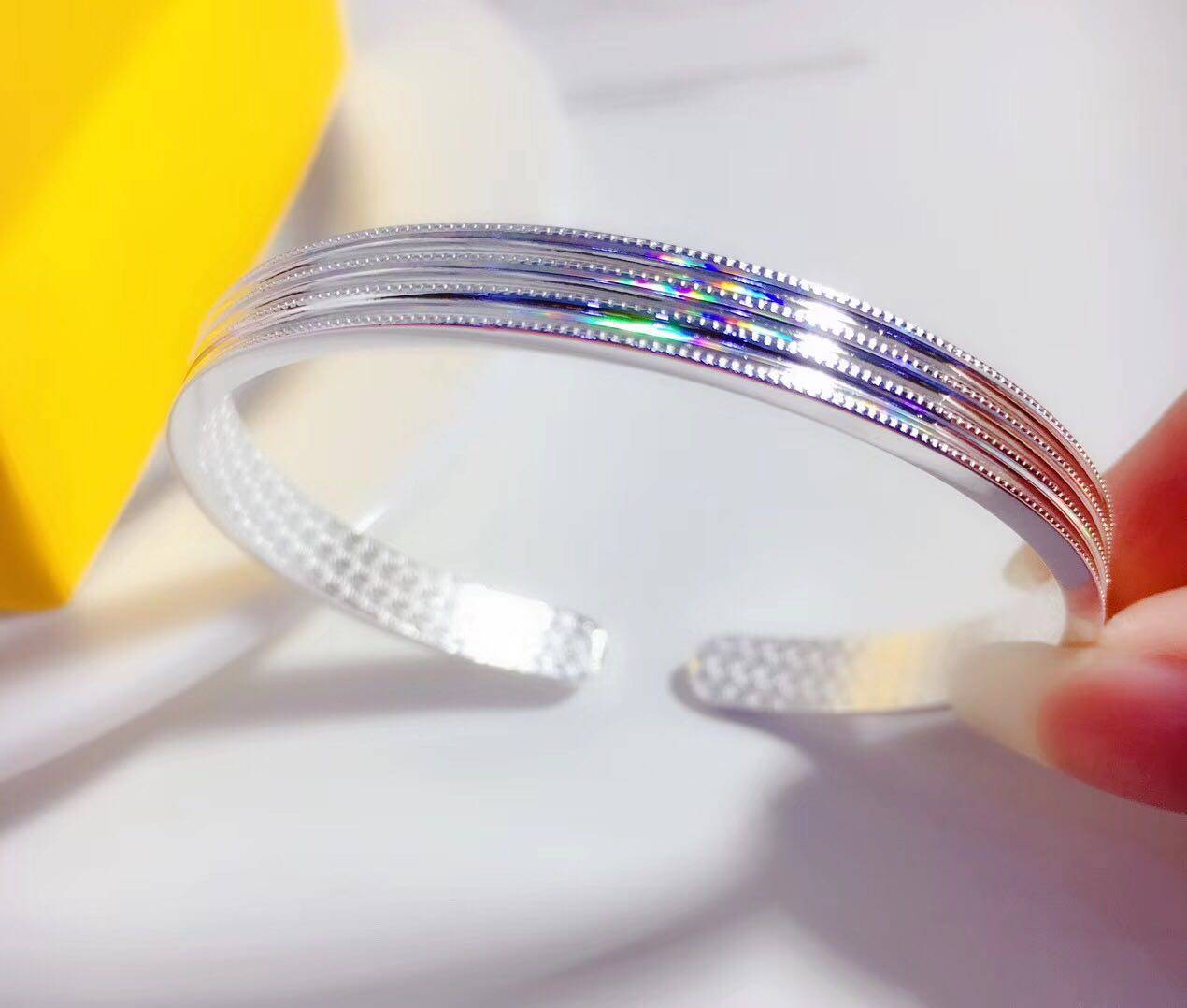 高档四排时尚简约手镯纯银心经磨砂拉丝七彩手镯