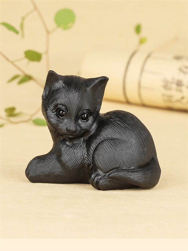天然曜石招财猫摆件镇宅辟黑猫小猫猫咪家居风水水晶饰品摆件