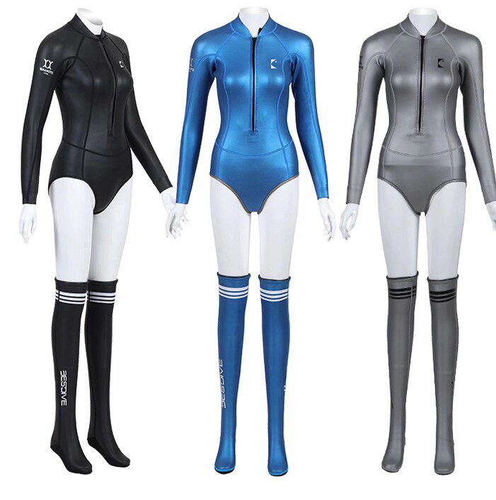 2mmscs彩色连体长袖比基尼自由潜湿潜水服潜水服