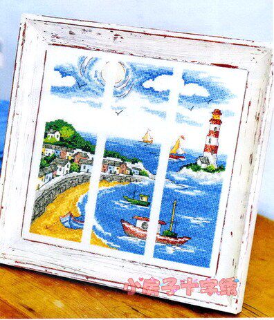 小房子十字绣正品法国dmc套件海景三联杂志风景十字绣套件
