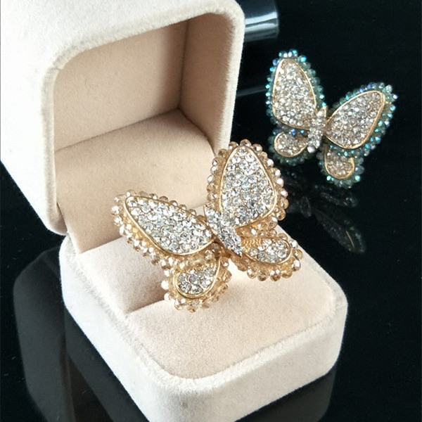 戒指韩国东大门代购女性饰品可调调节水钻开口戒指