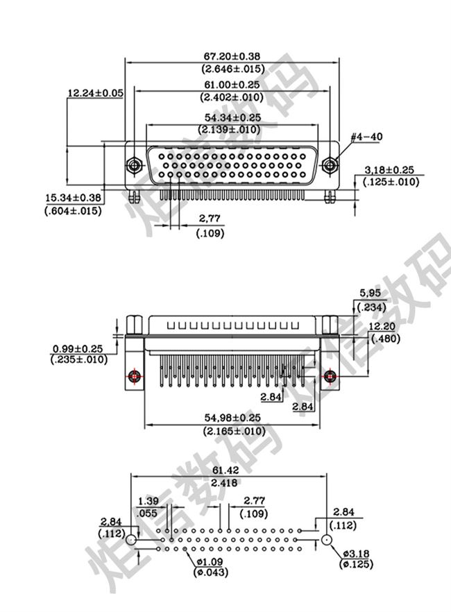 db50弯脚焊板插头50pin焊板头90度弯针连接器50针连接器