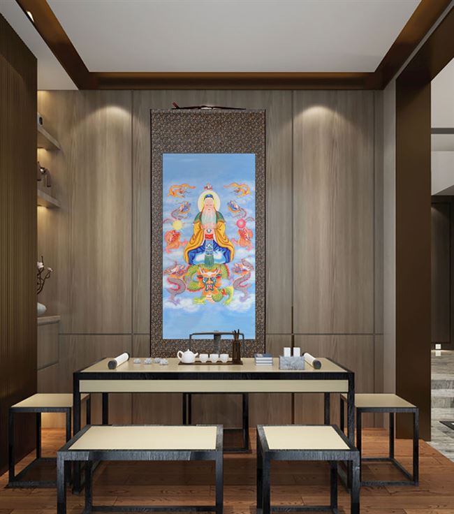 挂画鸿钧老祖画像道家神像道场法场装饰画丝绸国画